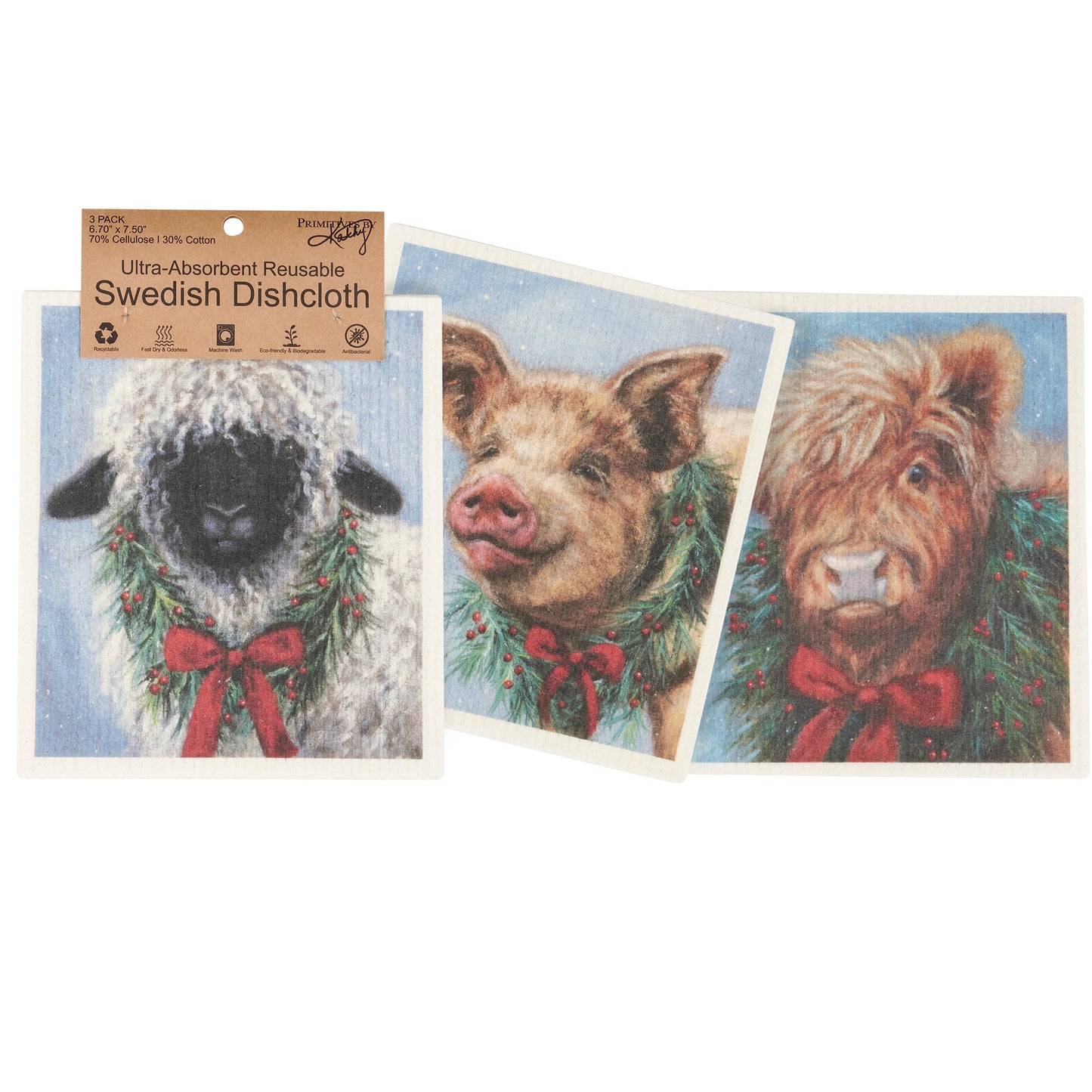 Christmas Animals Swedish Dishcloth Set