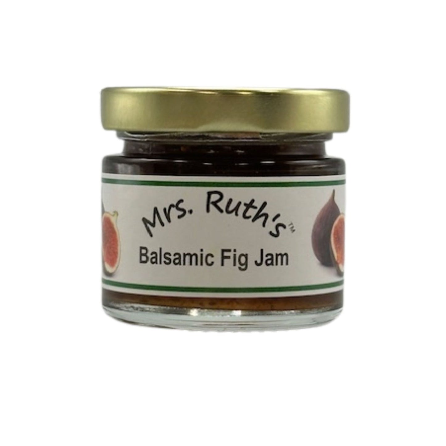 Jar of Mrs. Ruth's Balsamic Fig Jam on a white background.