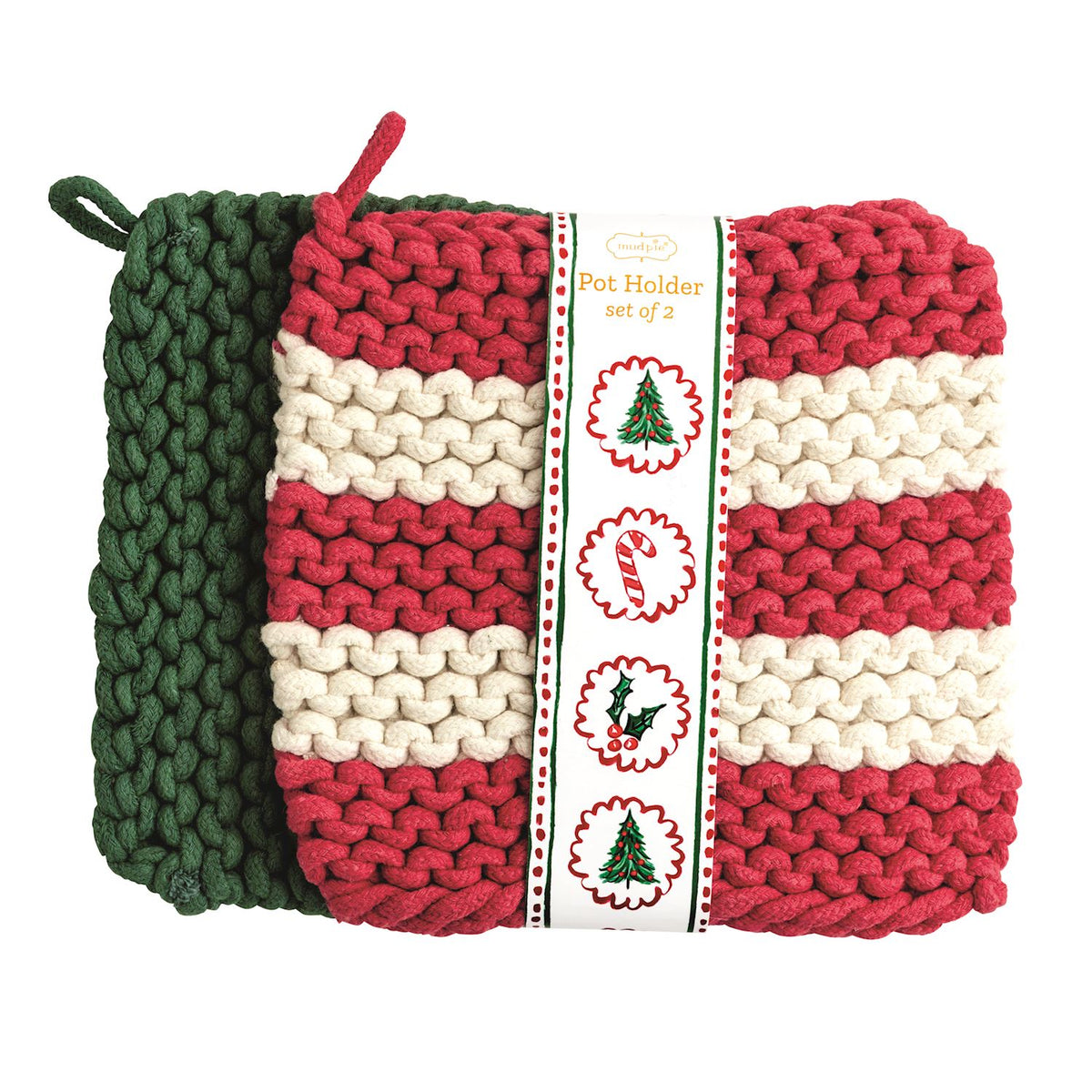 Red Stripe Crocheted Pot Holder Set