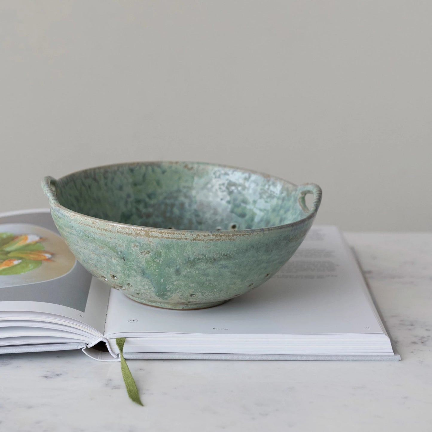 Aqua Stoneware Berry Bowl with Handles