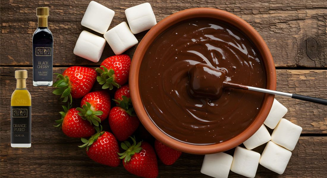 Dark Chocolate Slow Cooker Fondue with Blood Orange Olive Oil and Aged Balsamic