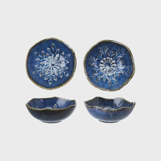 Debossed Stoneware Snowflake Dip Bowl