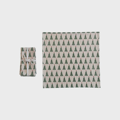 Stonewashed Cotton Tree Printed Napkins, Set/4