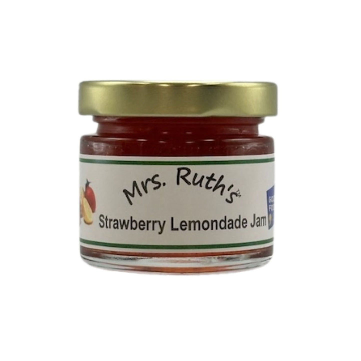 Jar of Mrs. Ruth's Strawberry Lemonade Jam on a white background.