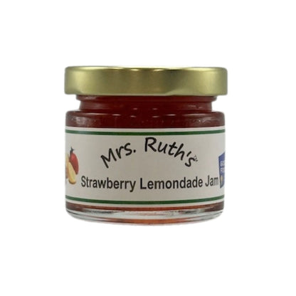 Jar of Mrs. Ruth's Strawberry Lemonade Jam on a white background.