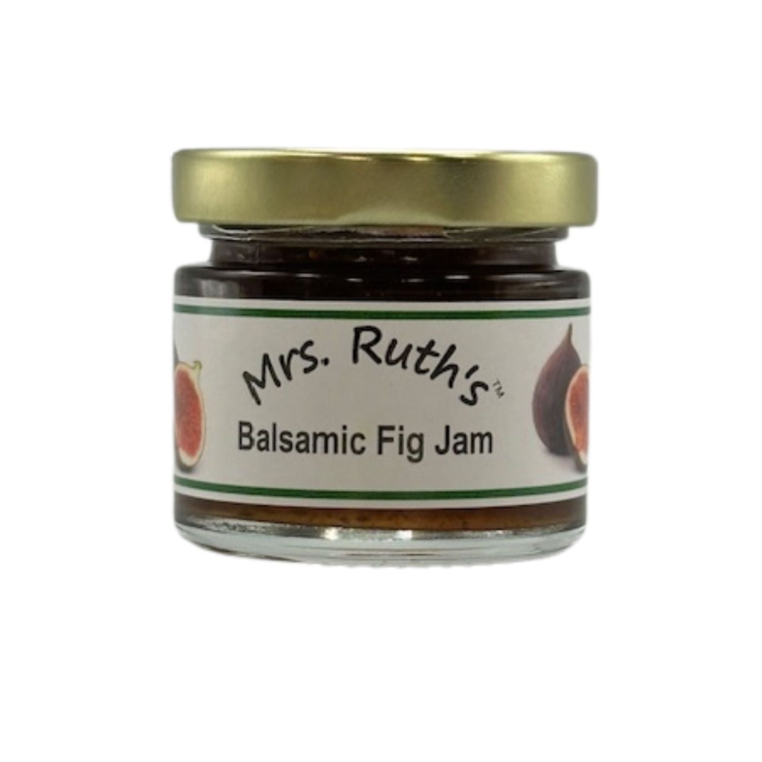 Jar of Mrs. Ruth's Balsamic Fig Jam on a white background.