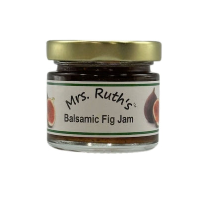 Jar of Mrs. Ruth's Balsamic Fig Jam on a white background.