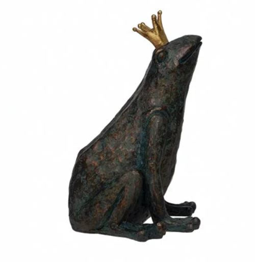 Resin Frog with Gold Crown, Patina Finish